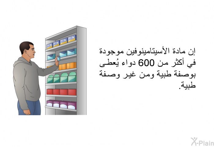 إن مادة الأسيتامينوفين موجودة في أكثر من 600 دواء يُعطى بوصفة طبية ومن غير وصفة طبية.