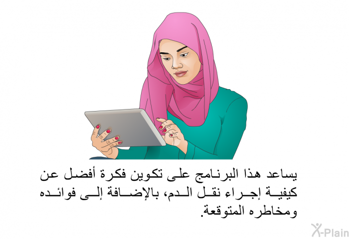 تساعد هذه المعلومات الصحية على تكوين فكرة أفضل عن كيفية إجراء نقل الدم، بالإضافة إلى فوائده ومخاطره المتوقعة.