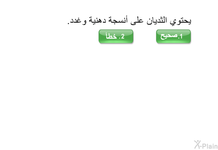 يحتوي الثديان على أنسجة دهنية وغدد.