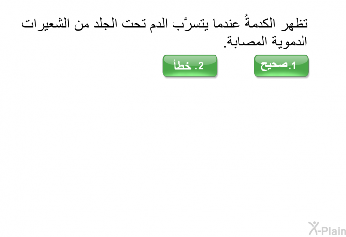 تظهر الكدمةُ عندما يتسرَّب الدم تحت الجلد من الشعيرات الدموية المصابة.