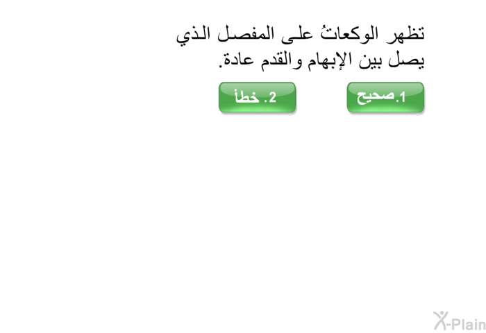 تظهر الوكعاتُ على المفصل الذي يصل بين الإبهام والقدم عادة.