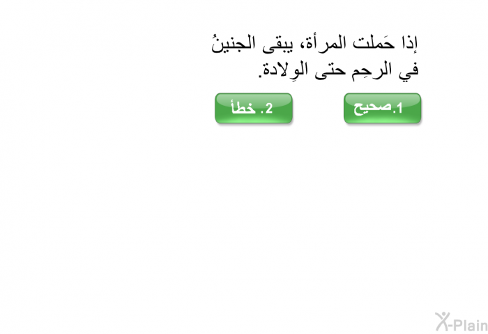 إذا حَملت المرأة، يبقى الجنينُ في الرحِم حتى الوِلادة.