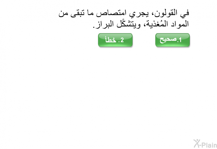 في القولون، يجري امتصاص ما تبقى من المواد المُغذية، ويتشكَّل البراز.