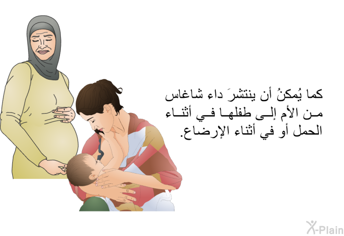 كما يُمكنُ أن ينتشرَ داء شاغاس من الأم إلى طفلها في أثناء الحمل أو في أثناء الإرضاع.