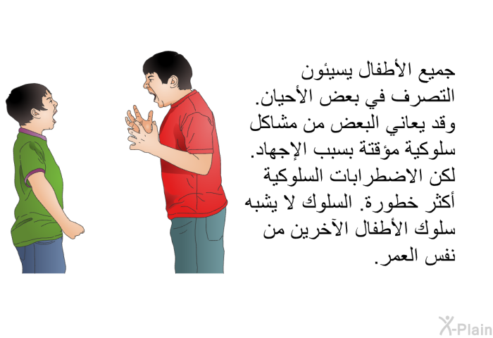 جميع الأطفال يسيئون التصرف في بعض الأحيان. وقد يعاني البعض من مشاكل سلوكية مؤقتة بسبب الإجهاد. لكن الاضطرابات السلوكية أكثر خطورة. السلوك لا يشبه سلوك الأطفال الآخرين من نفس العمر.