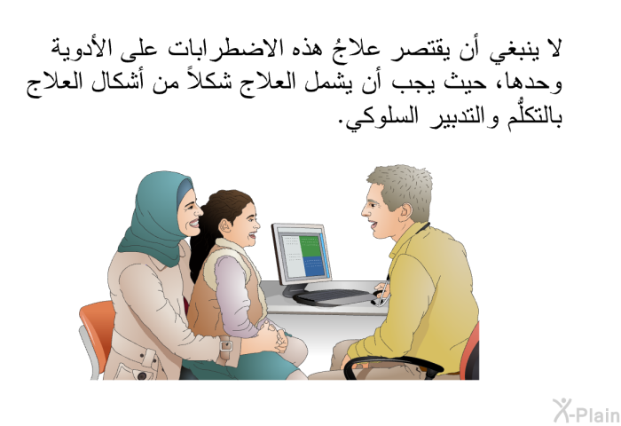 لا ينبغي أن يقتصر علاجُ هذه الاضطرابات على الأدوية وحدها، حيث يجب أن يشمل العلاج شكلاً من أشكال العلاج بالتكلُّم والتدبير السلوكي.