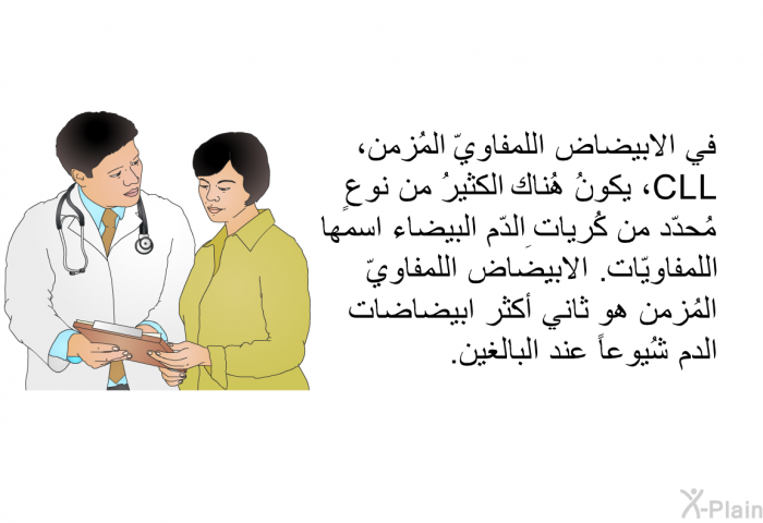 في الابيِضاض اللمفاويّ المُزمن، CLL، يكونُ هُناك الكثيرُ من نوعٍ مُحدّد من كُريات الدّم البيضاء اسمها اللمفاوِيّات. الابيِضاض اللمفاويّ المُزمن هو ثاني أكثر ابيضاضات الدم شُيوعاً عند البالغين.