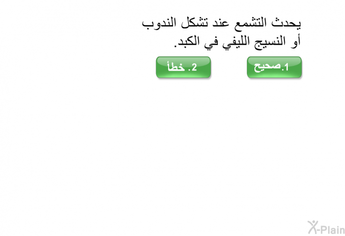 يحدث التشمع عند تشكل الندوب أو النسيج الليفي في الكبد.