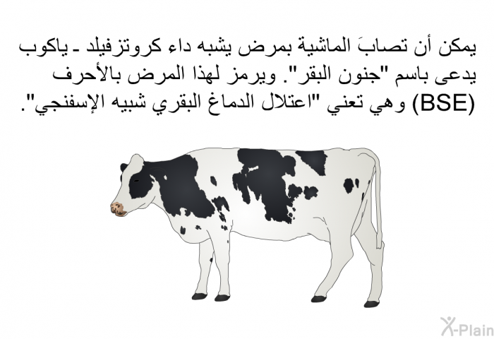 يمكن أن تصابَ الماشية بمرض يشبه داء كروتزفيلد ـ ياكوب يدعى باسم "جنون البقر". ويرمز لهذا المرض بالأحرف (BSE) وهي تعني "اعتلال الدماغ البقري شبيه الإسفنجي".