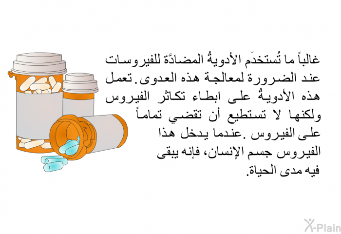 غالباً ما تُستخدَم الأدويةُ المضادَّة للفيروسات عند الضرورة لمعالجة هذه العدوى. تعمل هذه الأدويةُ على ابطاء تكاثر الفيروس ولكنها لا تستطيع أن تقضي تماماً على الفيروس. عندما يدخل هذا الفيروس جسم الإنسان، فإنه يبقى فيه مدى الحياة.
