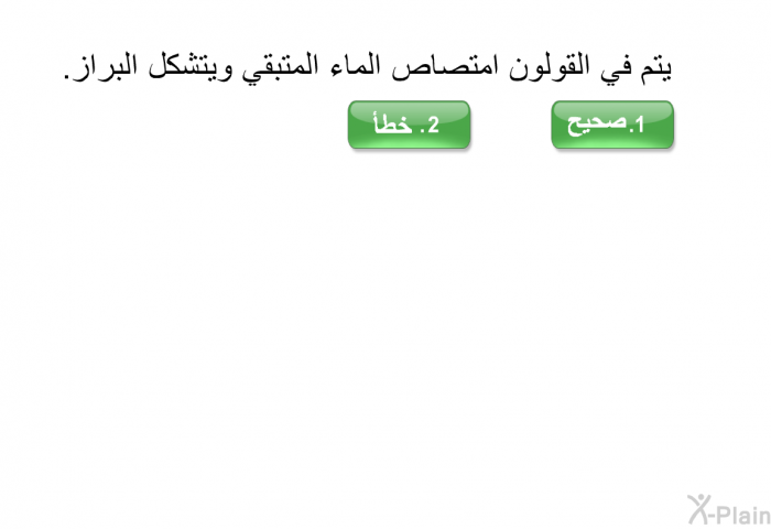 يتم في القولون امتصاص الماء المتبقي ويتشكل البِراز.