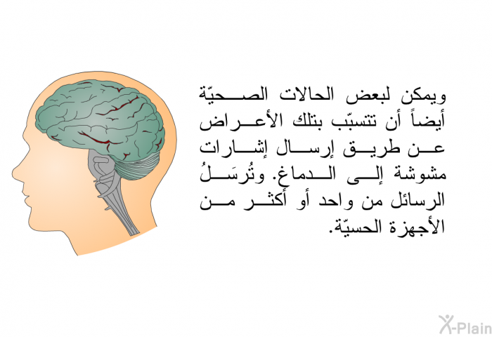 ويمكن لبعض الحالات الصحيّة أيضاً أن تتسبّب بتلك الأعراض عن طريق إرسال إشارات مشوشة إلى الدماغ. وتُرسَلُ الرسائل من واحد أو أكثر من الأجهزة الحسيّة.