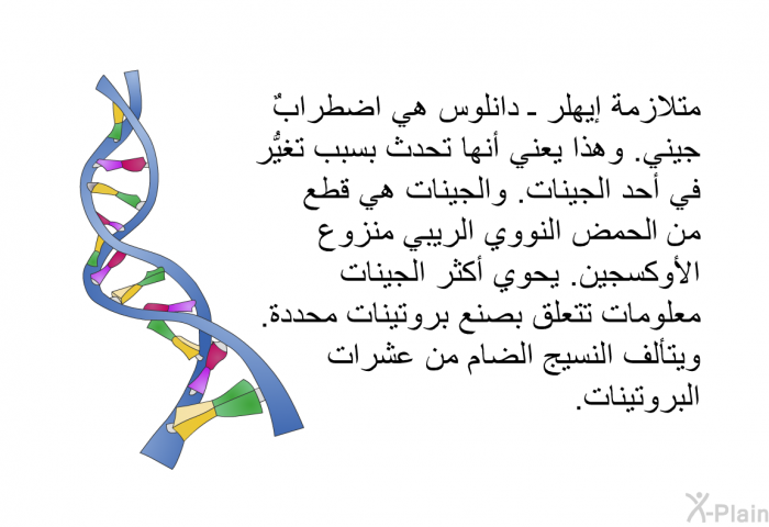 متلازمة إيهلر ـ دانلوس هي اضطرابٌ جيني. وهذا يعني أنها تحدث بسبب تغيُّر في أحد الجينات. والجينات هي قطع من الحمض النووي الريبي منزوع الأوكسجين. يحوي أكثر الجينات معلومات تتعلق بصنع بروتينات محددة. ويتألف النسيج الضام من عشرات البروتينات.