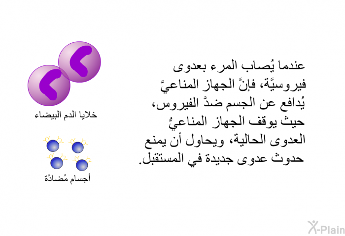 عندما يُصاب المرء بعدوى فيروسيَّة، فإنَّ الجهاز المناعيَّ يُدافع عن الجسم ضدَّ الفيروس، حيث يوقف الجهاز المناعيُّ العدوى الحالية، ويحاول أن يمنع حدوث عدوى جديدة في المستقبل.