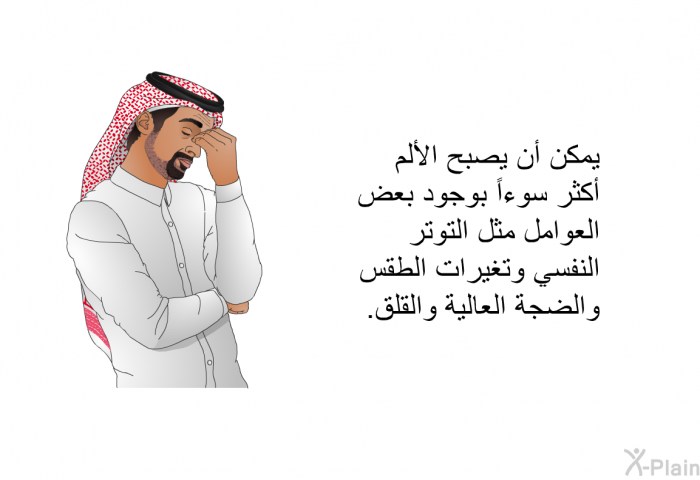 يمكن أن يصبح الألم أكثر سوءاً بوجود بعض العوامل مثل التوتر النفسي وتغيرات الطقس والضجة العالية والقلق.