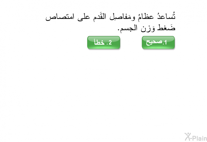 تُساعدُ عظامُ ومَفاصِل القَدم على امتصاص ضَغط وَزن الجسم.