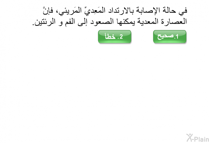 في حالة الإصابة بالارتداد المَعِديِّ المَريئي، فإنَّ العصارة المعدية يمكنها الصعود إلى الفم و الرئتين.