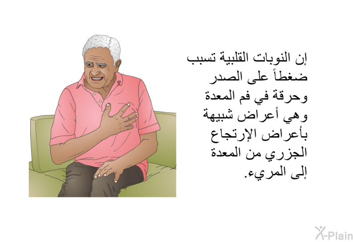 إن النوبات القلبية تسبب ضغطاً على الصدر وحرقة في فم المعدة وهي أعراض شبيهة بأعراض الإرتجاع الجزري من المعدة إلى المريء.