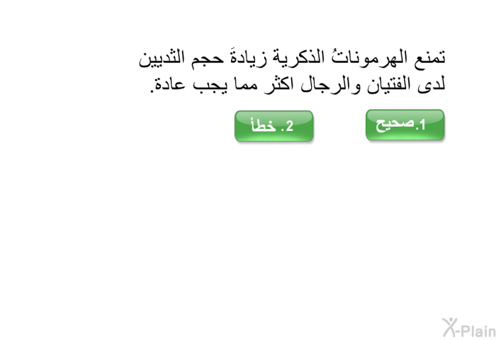 تمنع الهرموناتُ الذكرية زيادةَ حجم الثديين لدى الفتيان والرجال اكثر مما يجب عادة.