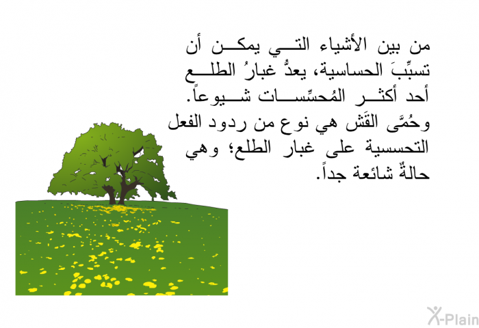 من بين الأشياء التي يمكن أن تسبِّبَ الحساسية، يعدُّ غبارُ الطلع أحد أكثر المُحسِّسات شيوعاً. وحُمَّى القَش هي نوع من ردود الفعل التحسسية على غبار الطلع؛ وهي حالةٌ شائعة جداً.