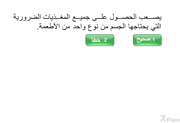 يصعب الحصول على جميع المغذيات الضرورية التي يحتاجها الجسم من نوع واحد من الأطعمة.