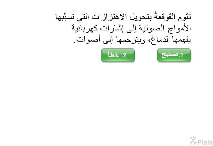 تقوم القوقعةُ بتحويل الاهتزازات التي تسبِّبها الأمواج الصوتية إلى إشارات كهربائية يفهمها الدماغ، ويترجمها إلى أصوات.