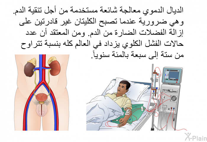 الديال الدموي معالجة شائعة مستخدمة من أجل تنقية الدم. وهي ضرورية عندما تصبح الكليتان غير قادرتين على إزالة الفضلات الضارة من الدم. ومن المعتقد أن عدد حالات الفشل الكلوي يزداد في العالم كله بنسبة تتراوح من ستة إلى سبعة بالمئة سنوياً.