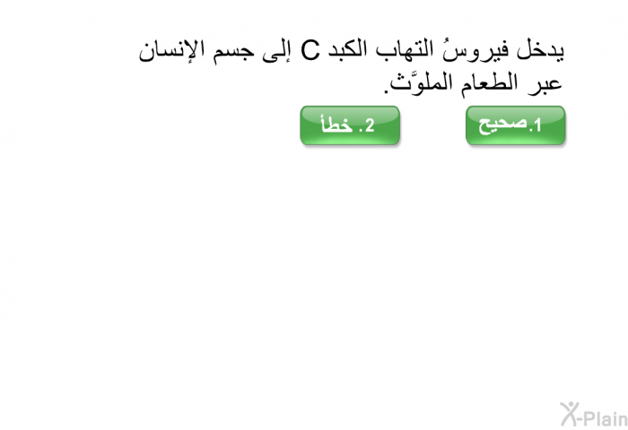 يدخل فيروسُ التهاب الكبد C إلى جسم الإنسان عبر الطعام الملوَّث.