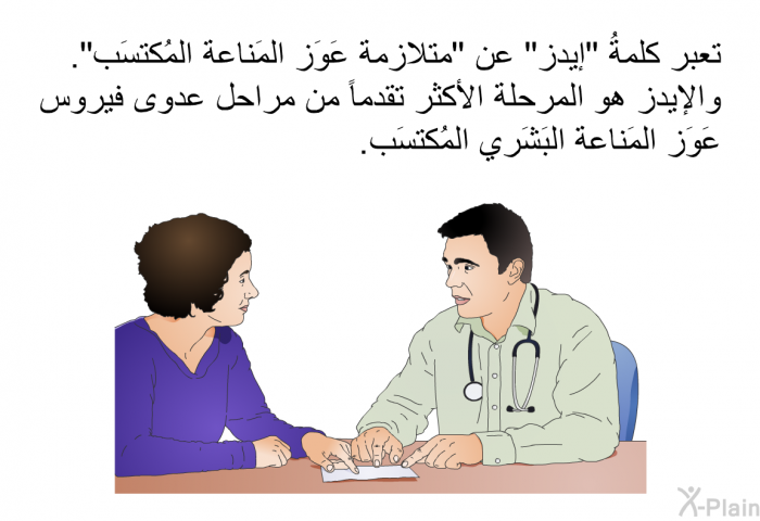 تعبر كلمةُ "إيدز" عن "متلازمة عَوَز المَناعة المُكتسَب". والإيدز هو المرحلة الأكثر تقدماً من مراحل عدوى فيروس عَوَز المَناعة البَشَري المُكتسَب.