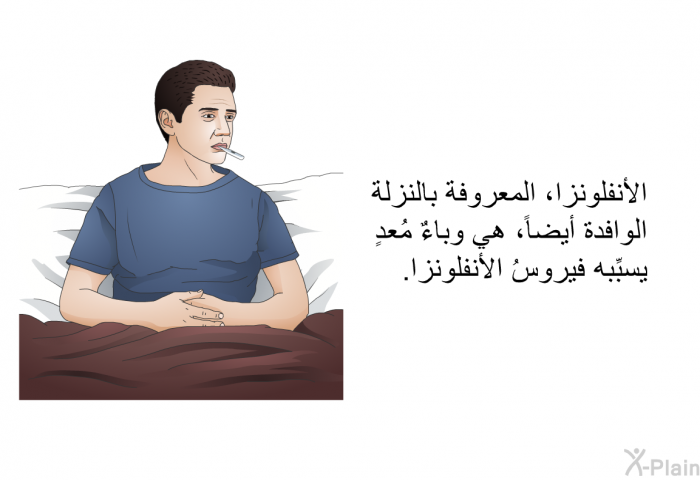 الأنفلونزا، المعروفة بالنزلة الوافدة أيضاً، هي وباءٌ مُعدٍ يسبِّبه فيروسُ الأنفلونزا.