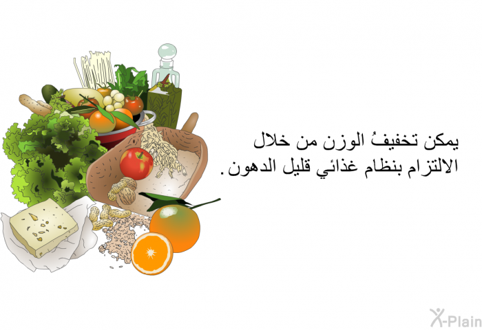 يمكن تخفيفُ الوزن من خلال الالتزام بنظام غذائي قليل الدهون.