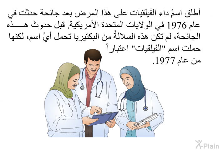 أطلق اسمُ داء الفَيلقيات على هذا المرض بعد جائحة حدثت في عام 1976 في الولايات المتحدة الأمريكية. قبل حدوث هذه الجائحة، لم تكن هذه السلالةُ من البكتيريا تحمل أيَّ اسم، لكنها حملت اسم "الفَيلقيات" اعتباراً من عام 1977.