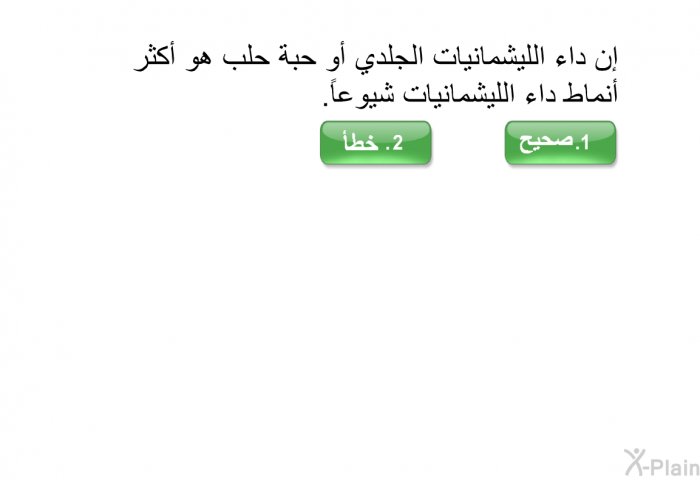 إن داء الليشمانيات الجلدي أو حبة حلب هو أكثر أنماط داء الليشمانيات شيوعاً.