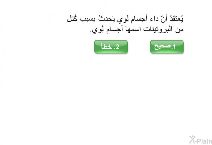 يُعتقدُ أنّ داء أجسام لِوي يَحدثُ بسبب كُتل من البروتينات اسمها أجسام لِوي.