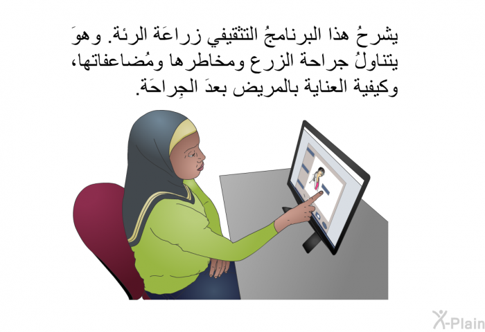 تشرحُ هذه المعلوماتُ الصحية زراعَة الرئة. وهيَ تتناولُ جراحة الزرع ومخاطرها ومُضاعفاتها، وكيفية العناية بالمريض بعدَ الجِراحَة.