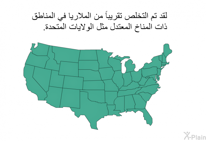 لقد تم التخلص تقريباً من الملاريا في المناطق ذات المناخ المعتدل مثل الولايات المتحدة.