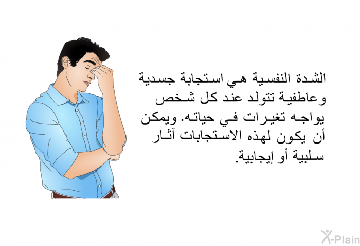 الشدة النفسية هي استجابة جسدية وعاطفية تتولد عند كل شخص يواجه تغيرات في حياته. ويمكن أن يكون لهذه الاستجابات آثار سلبية أو إيجابية.