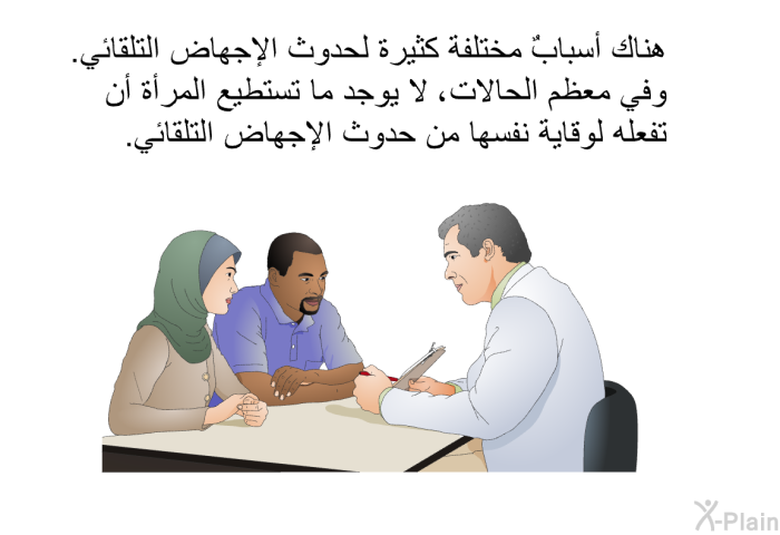 هناك أسبابٌ مختلفة كثيرة لحدوث الإجهاض التلقائي. وفي معظم الحالات، لا يوجد ما تستطيع المرأة أن تفعله لوقاية نفسها من حدوث الإجهاض التلقائي.