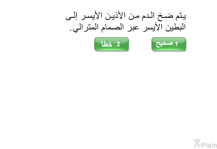 يتم ضخ الدم من الأذين الأيسر إلى البطين الأيسر عبر الصمام المترالي.