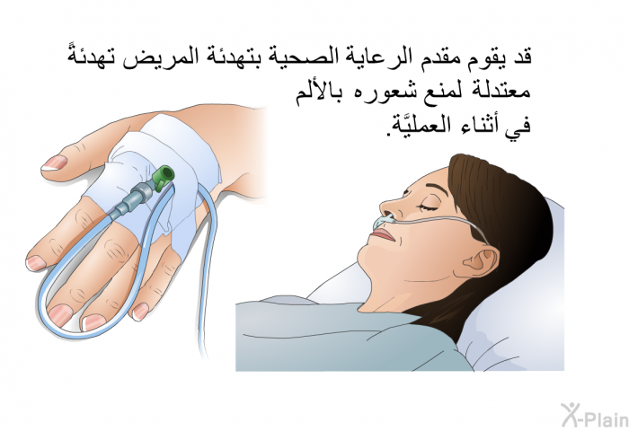 قد يقوم مقدم الرعاية الصحية بتهدئة المريض تهدئةً معتدلة لمنع شعوره بالألم في أثناء العمليَّة.