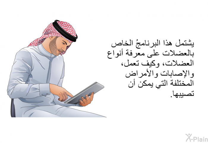 تشتمل هذه المعلومات الصحية الخاصة بالعضلات على معرفة أنواع العضلات، وكيف تعمل، والإصابات والأمراض المختلفة التي يمكن أن تصيبها.