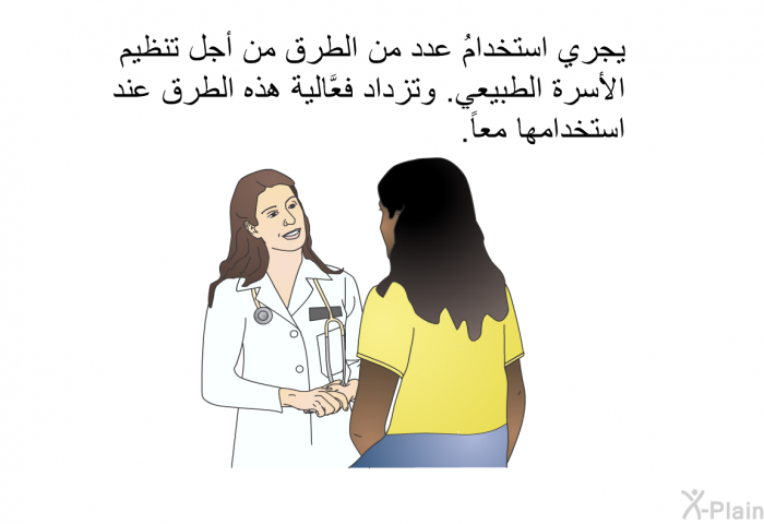 يجري استخدامُ عدد من الطرق من أجل تنظيم الأسرة الطبيعي. وتزداد فعَّالية هذه الطرق عند استخدامها معاً.