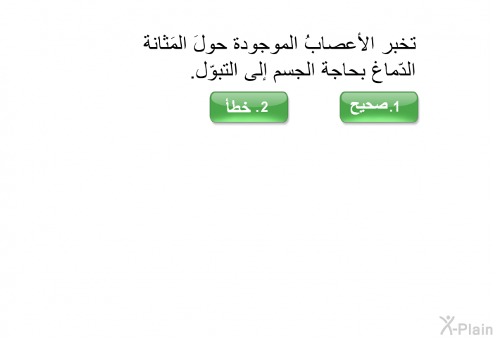 تخبر الأعصابُ الموجودة حولَ المَثانة الدّماغ بحاجة الجسم إلى التبوّل.