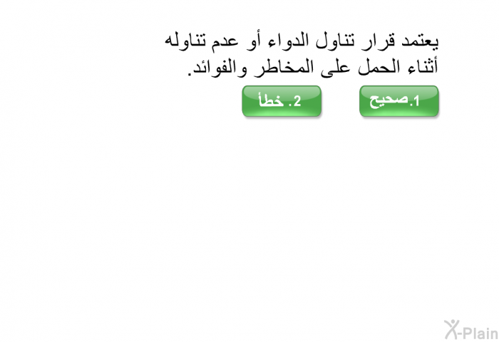 يعتمد قرار تناول الدواء أو عدم تناوله أثناء الحمل على المخاطر والفوائد.