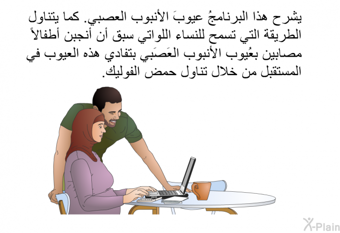 تشرح هذه المعلومات الصحية عيوبَ الأنبوب العصبي. كما تتناول الطريقة التي تسمح للنساء اللواتي سبق أن أنجبن أطفالاً مصابين بعُيوب الأنبوب العَصَبي بتفادي هذه العيوب في المستقبل من خلال تناول حمض الفوليك.