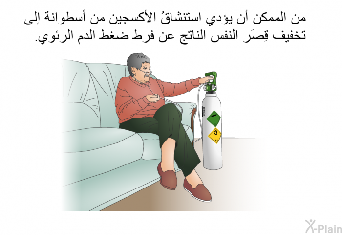 من الممكن أن يؤدي استنشاقُ الأكسجين من أسطوانة إلى تخفيف قِصَر النفس الناتج عن فرط ضغط الدم الرئوي.