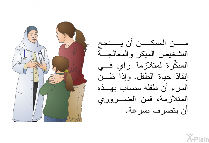 من الممكن أن ينجح التشخيص المبكر والمعالجة المبكِّرة لمتلازمة راي في إنقاذ حياة الطفل. وإذا ظن المرء أن طفله مصاب بهذه المتلازمة، فمن الضروري أن يتصرف بسرعة.