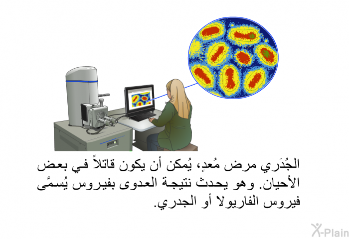 الجُدَري مرضٌ مُعدٍ، يُمكن أن يكون قاتلاً في بعض الأحيان. وهو يحدث نتيجة العدوى بفيروس يُسمَّى فيروس الفاريولا أو الجدري.