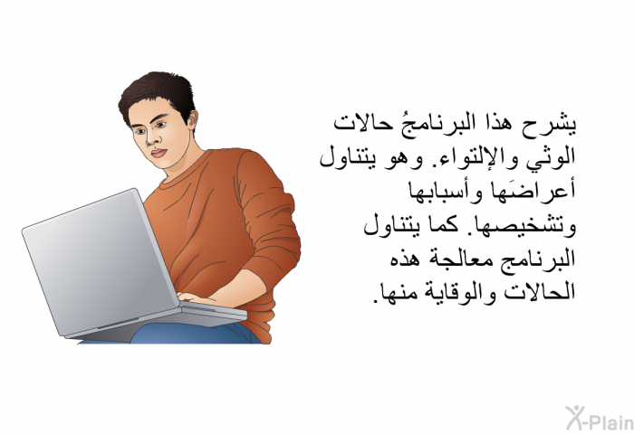 تشرح هذه المعلوماتُ الصحية حالات الوثي والإلتواء. وهي تتناول أعراضَها وأسبابها وتشخيصها. كما تتناول معالجة هذه الحالات والوقاية منها.