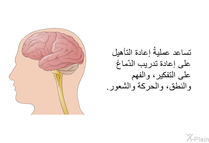 تساعد عمليةُ إعادة التأهيل على إعادة تدريب الدِّماغ على التفكير، والفهم والنطق، والحركة والشعور.